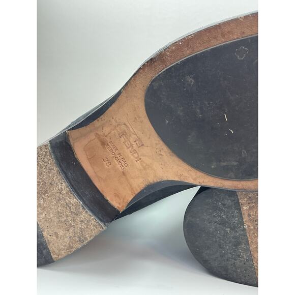 FENDI Black Nubuck Leather Knee High Riding Boots Almond Toe Heel Size 38 ITALY - Picture 11 of 14